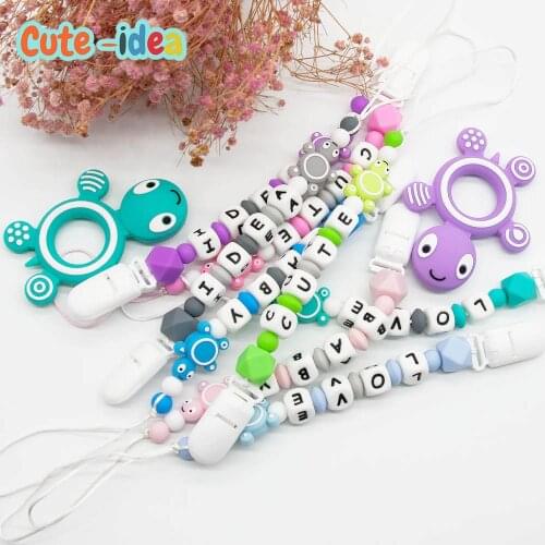 Cute-idea 1pc Silicone Turtle Beads Pacifier Chain Baby Cartoon Animal Mini Tortoise Teething Teethers Infant Nursing Toys Gift