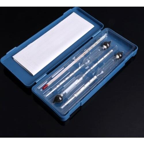 3 Pcs 0-100% Hydrometer Alcoholmeter Tester Set Alcohol Meter + Thermometer With A Wooden Box Home Brewing,Factories,Laboratory