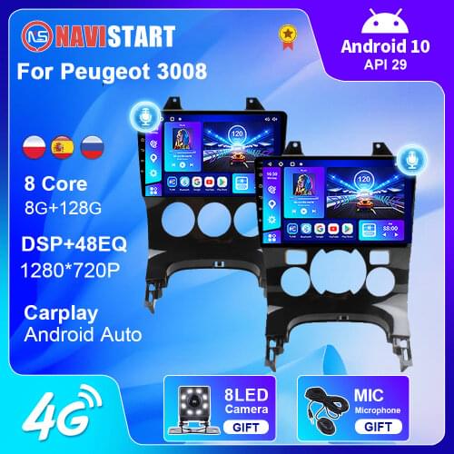 2 Din Android 10 Car Multimedia AT/MT Aircon For Peugeot 5008 3008 2009-2015 Car Radio GPS Navigation 4G WIFI Cam No DVD Player