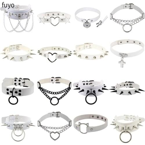 New Lock Key Metal Spike Choker PU Leather Collar Necklace Chain Heart Necklace Statement Jewelry for Women Neck Accessories