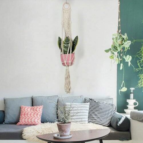 Bohemian Style Hand-woven Pure Cotton Plant Hanging Basket Net Pocket Flower Pot Home Living Room Tapestry Wall Decoration