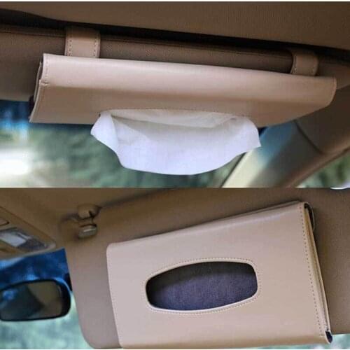 Portable And Convenient Car Sun Visor Tissue Case BLack And Beige Leather Tissue Case Tissue Napkin Accessories