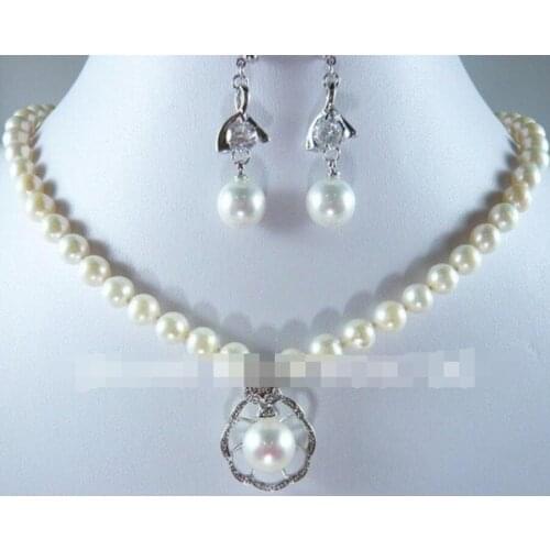 Selling Jewelry>>>white pearl pendant necklace crystal earring set can choose