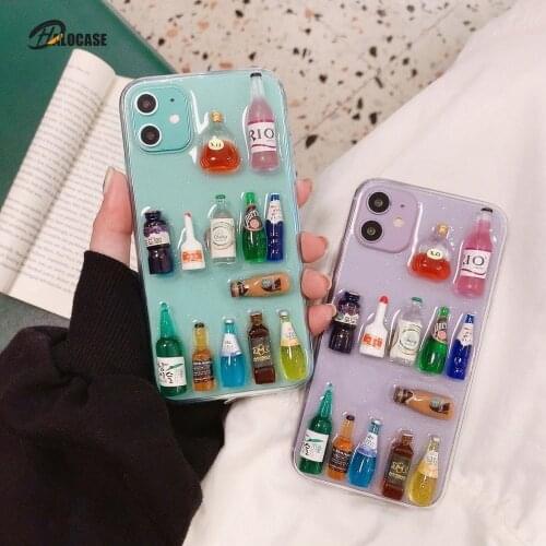 Clear 3d Bar Beer Drink Bottle Phone Case For iPhone SE 2020 12 11 Pro Max XR XS Max X 6S 7 8 Plus Glitter Soft Silicone Case