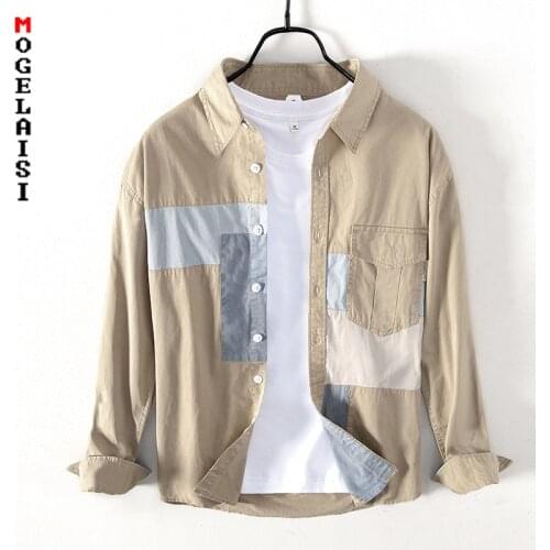 Fashion Splicing men shirts High quality autumn 100% cotton man tops clothing long sleeve New pocket shirt chemise homme 1250