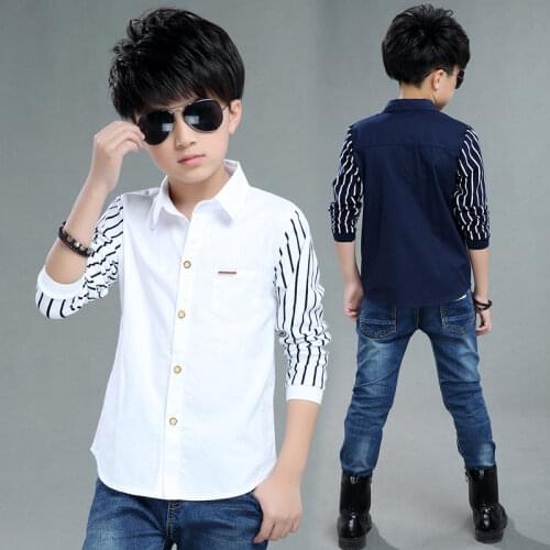 Boys Blouses And Shirts Childrens Stripe Top 2021 Spring Autumn Casual White Polo Shirts Teenager School Brand Outerwear Cotton