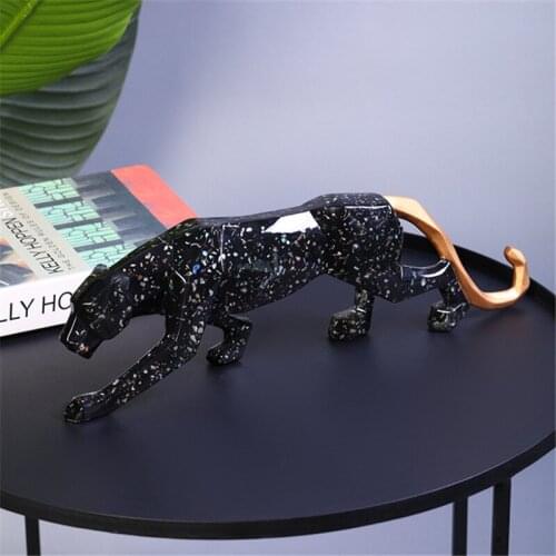 Nordic Resin Geometric Leopard Sculpture Office Desktop Ornaments Living Room Animal Statue Crafts Home Decoration Furnishings