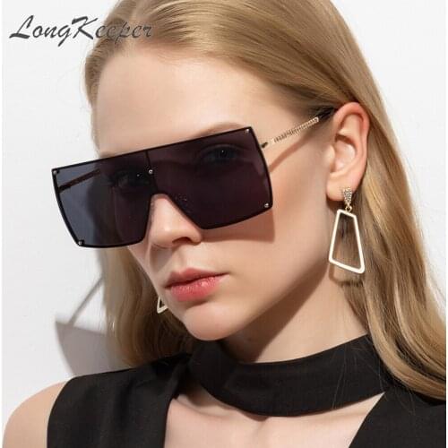 LongKeeper Vintage Oversized Sunglasses Women 2020 Men Black Red Shades Eyewear Rimless Square Female Glasses oculos feminino