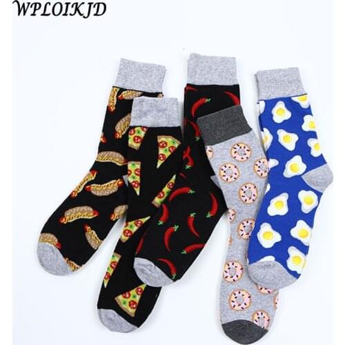 [WPLOIKJD]Harajuku Hip Hop Creative Streets Happy Socks Pizza/Chili Printing Skateboard Skarpetki Men Socks Unisex Meias Hombre