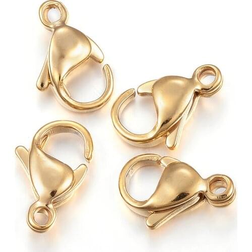 100Pcs Golden Color 304 Stainless Steel Lobster Claw Clasps for Necklace Bracelet Keychain DIY Jewelry Making Findings 19x12x5mm