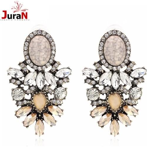 JURAN Handmade Vintage Flower Rhinestone Stud Earrings Jewelry 2019 Big New Statement Fashion Crystal Earring For Women C3506