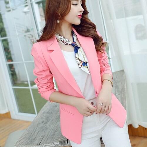 PEONFLY White Black Pink Women Blazers And Jackets Plus Size Single Button Blaser Female Elegant Blazer Long Sleeve Autumn
