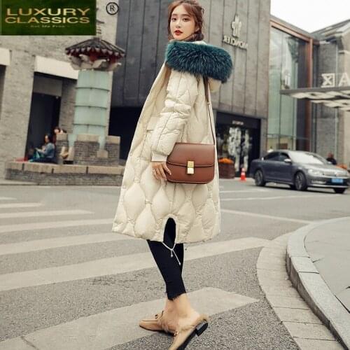 2021 Womens Down Jacket Long 90% White Duck Down Coat Female Winter Parkas Raccoon Dog Fur Collar Mujer Chaqueta Pph2816