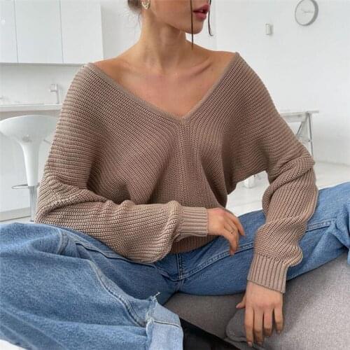 Womens Oversize Sweater Knitted Autumn Winter V Neck Blue Thick Knit Pullover 2021 Long Sleeve White Warm Sweaters for Women