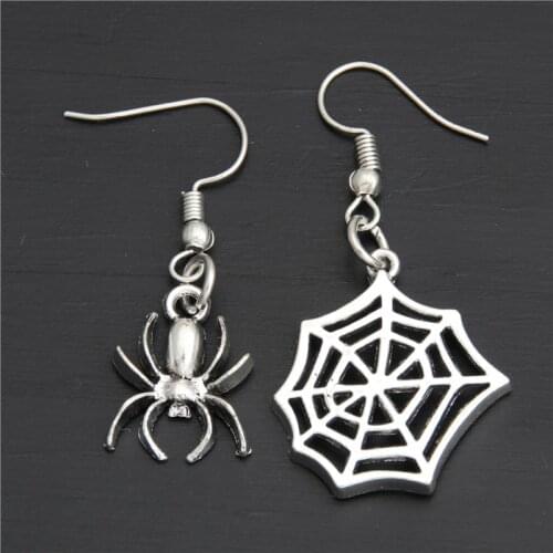 1pair Halloween Gothic Spider& Spider Web Dangle Earrings Asymmetric Earring Charm Jewelry New Fashion Women Gifts
