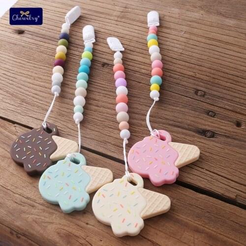 1pcs Silicone Paicifer Clip Chains Chocolate Ice Cream Nursing Nursing Nipple Clips Food Grade Silicone Beads Baby Teethers
