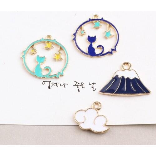10pc Fashion Korea Girls Alloy Earring Mount Fuji Cloud Star Cat Earrings For Women Material Pendant Diy Ear Jewelry Accessories