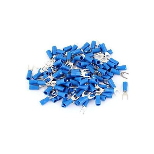 100 Pcs SV1.25-4AWG 22-16 Blue Pre Insulated Fork Terminals Connector Free shipping