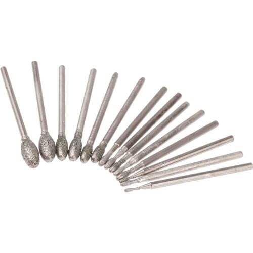 14Pcs 2.35mm Shank Oval Diamond Grinding Head Burrs Bits Jade Stone Carving Polishing Engraving Tool Dremel Accesories