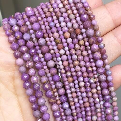 2/3/4mm Faceted Natural Stone Beads Purple Mica Gems Loose Beads For Beach Jewelry Making wristband Waistbeads Women Gift