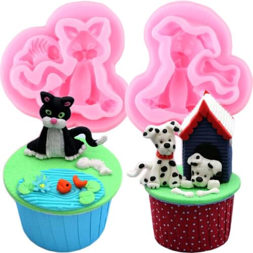 3D Animals Dog Cat Silicone Molds DIY Fish Bone Cupcake Topper Fondant Cake Decorating Tools Candy Clay Chocolate Gumpaste Mould