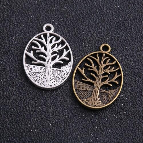 4pcs 24*35mm Two Color Alloy oval Hollow Peace Tree Charms Trendy Jewelry Pendants Fit DIY Jewelry Making