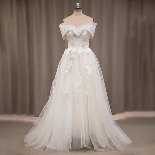 4171 # Customized Champagne Wedding Dress Sweetheart Off Shoulder Ball Gown