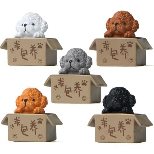 5 Pcs/set Kawaii Animal Teddy Dog In Poor Box PVC Model Statue Figurine Crafts Ornament Home Decor DIY Miniatures Figure Toys