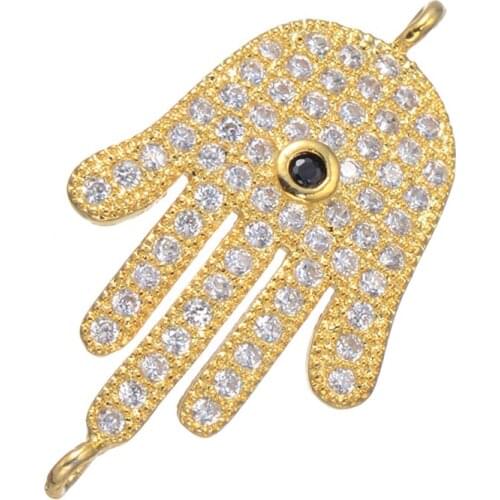 5pcs Micro Pave Zircon Crystal Evil Eye Charms For Jewelry Making Vintage Copper CZ Palm Hamsa Charms Connector Diy Accessories