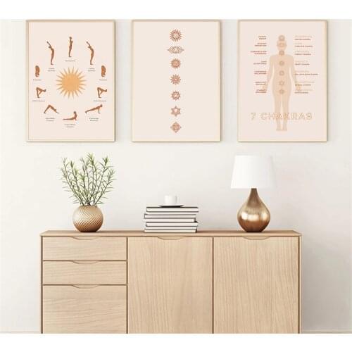 Abstract Yoga Poster Sun Salutation Art Prints Surya Namaskar Buddha Quote Canvas Painting Wall Art Picture Boho Home Room Decor