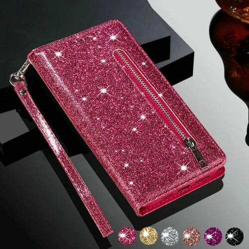 Bling Sparkle Zipper Wallet Funda for Oneplus Nord N200 5G 2021 Flip Case Shiny Leather Phone Shell One Plus N 200 Luxury Cover