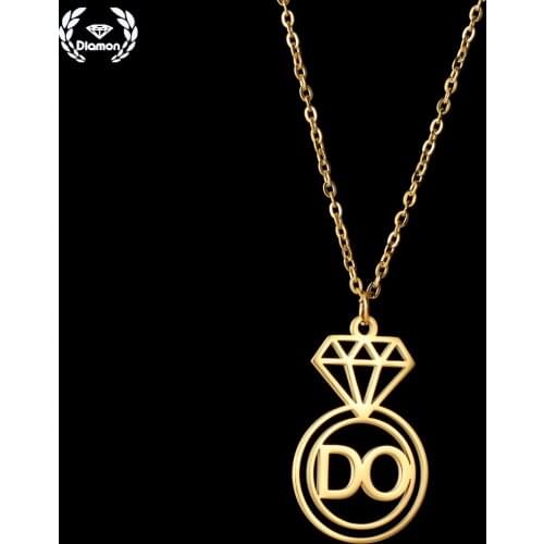Diamon Fashion Stainless Steel Necklace For Women Diamond Shape Custom 2-3Letters Gold Choker Pendant Friendship Jewelry Gift