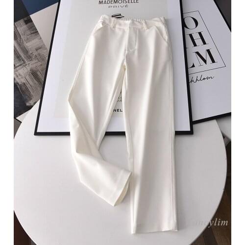 High Quality White Pants Women 2021 Spring Elastic Waist Comfortable All-Match Stretch Slimming Casual Trousers Pantalones