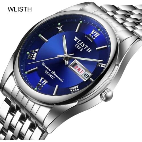 WLISTH Watch Mens Steel Band Quartz Watch Business Luminous Waterproof Dual Calendar Mens Watch часы мужские женские