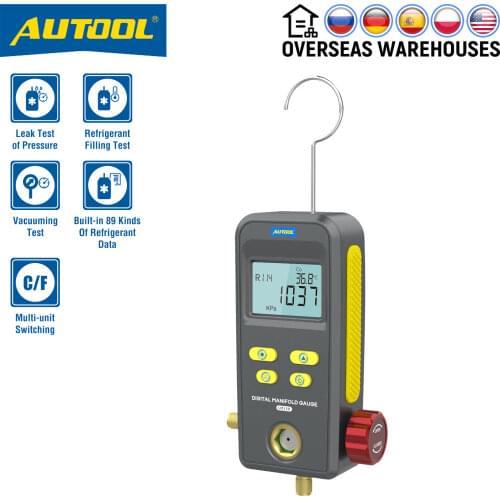 AUTOOL LM110 Digital Refrigeration Manifold Vacuum Pressure Temp Gauge Refrigerant Filling Testing Leak Test HVAC Testo550