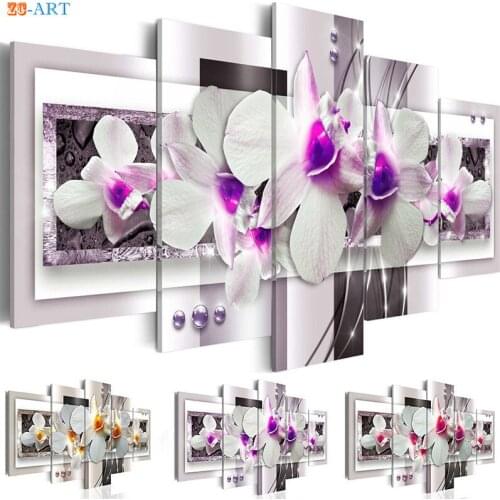 Orchids Flower Posters and Prints Canvas Art 5 Panel Wall Art Nursery Girls Room Decor Modular Pictures Canvas Painting