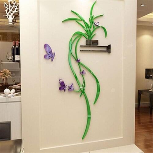 Chinese Style Flower 3D Wall Sticker Acrylic Living Room Porch Wall Decoration Art Adhesive Mural Poster Home Wall Decals