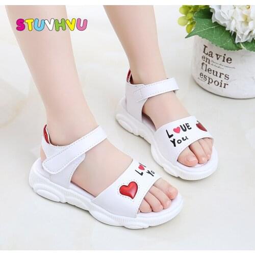 Kids Sandals Girls Beach Shoes Summer 2021 New Fashion Flats Soft Children Princess Sandals Little Girl Sandals White Pink