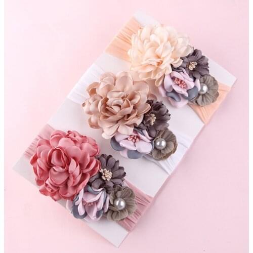 Artificia Flowers Soft Nylon Headband For Girls Kids Solid Fabric Flower Crown Hairbands With Wide Summer Hair Accessories