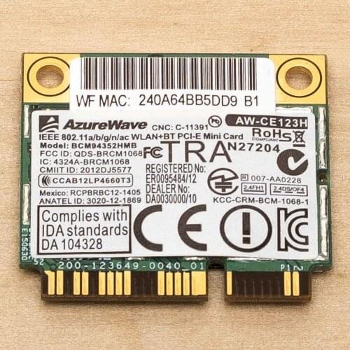 Card for Broadcom BCM94352HMB WLAN Half Mini PCIe Card WiFi Bluetooth AzureWave AW-CE123H