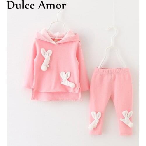 Dulce Amor Baby Girl Clothes Set Spring Autumn Casual Children TrackSuits Cotton Bunny Patches Hoodies + Pants Toddler Clothing