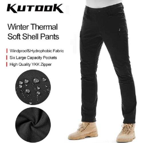 KUTOOK Soft Shell Outdoor Pants Windproof Thermal Waterproof Hiking Trousers Men Winter Trekking Pants Climbing Running Casual