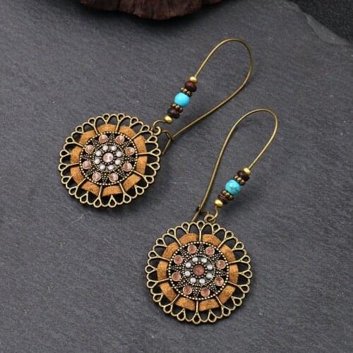 Summer Flower Hollow Earrings Ladies Jewelry Womens Ethnic Retro Dreamcatcher Copper Dangle Earrings Bijoux