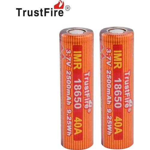 10pcs/lot TrustFire IMR 18650 40A 3.7V 2500mAh 9.25Wh Rechargeable Li-ion Battery Lithium Batteries with Safety Relief Valve
