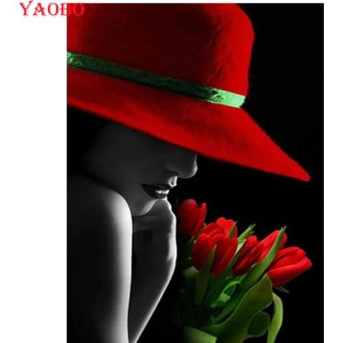 Fashion woman hat tulip Diamond Embroidery Full Drill round square 5d DIY Diamond Painting Rhinestone diamond mosaic stickers