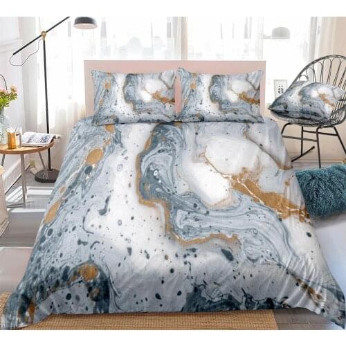 3 Pieces Marble Duvet Cover Set White Gold Grey Marble Abstract Art Design Kids Boys Girls Home Textiles Quicksand King Dropship