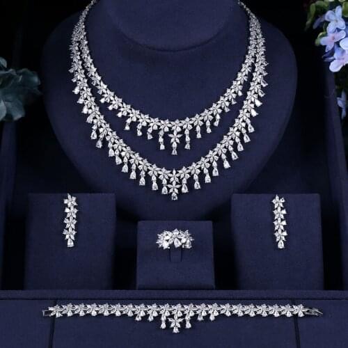 Jankelly Nigeria 4pcs Bridal Zirconia Jewelry Sets For Women Party, Luxury Dubai Nigeria CZ Crystal Wedding Jewelry Sets