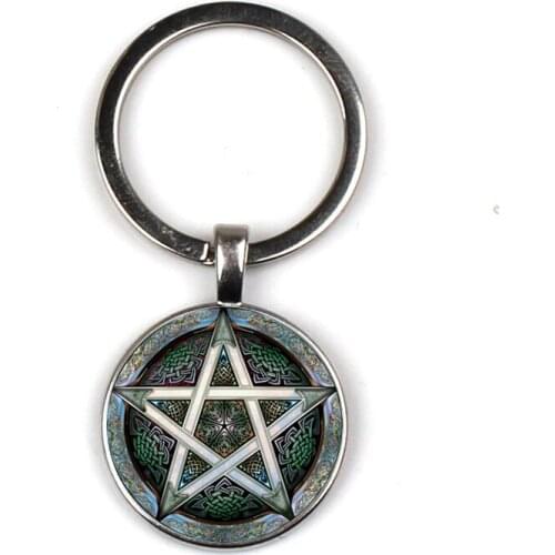 Pentagram Pattern Glass Keychain Life Tree Keychain Handmade Family Picture Private Custom Gift Keychain