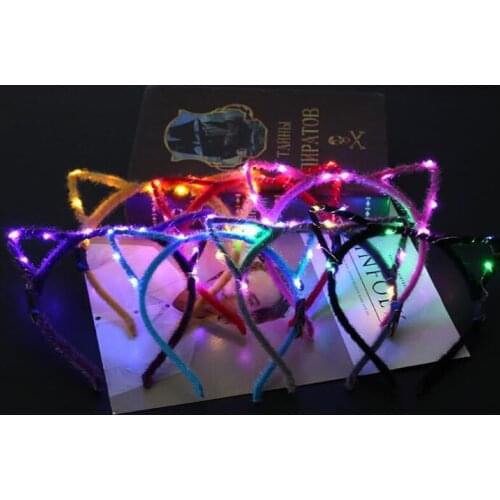 Women Girls Cat Animal Ear LED Flashing Glow Headband Hairband Adults Bar KTV Nightclub Decor Party Headwear ZA6833