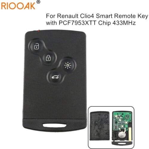 4 button keyless Renault Remote smart key 433mhz hitag AES 7953 chip for renault Clio 4 key Hand free after 2013 key with logo